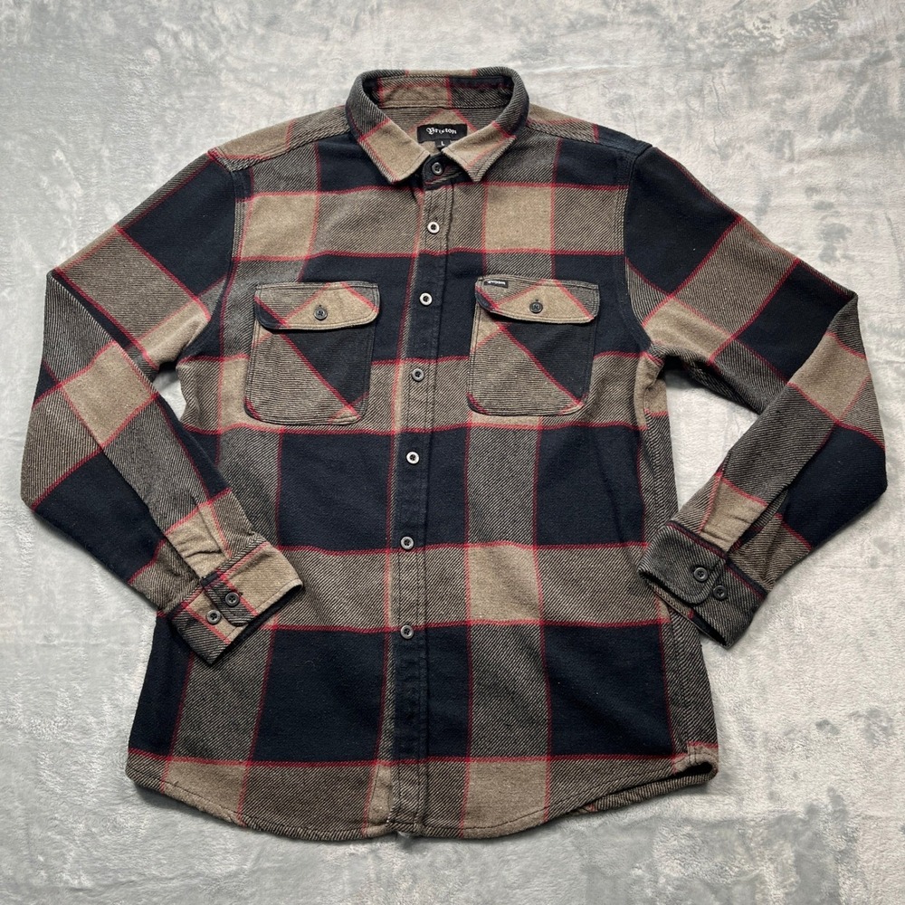 Brixton Flannel Shirt Mens Brown Black Plaid Bowery Long Sleeve Button Up L